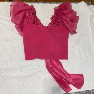 Pink Zara ruffle sleeve top